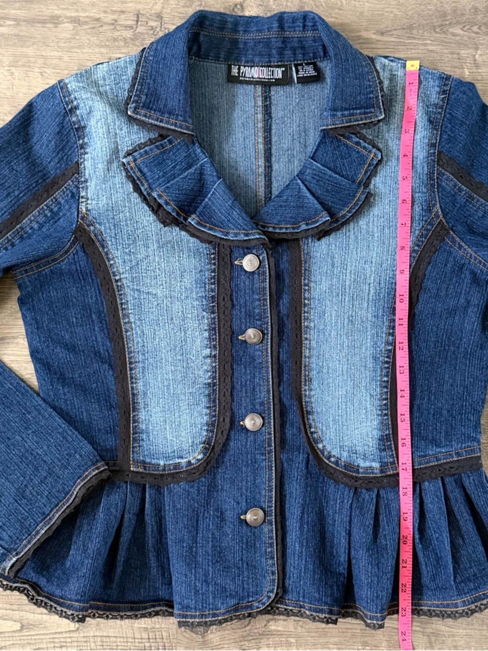The Pyramid Collection Whimsigoth Denim Peplum Jacket Witchy Lace L - Picture 12 of 13